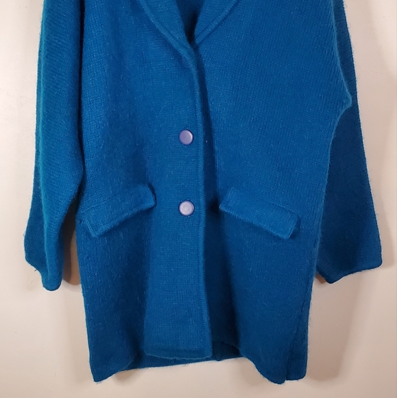 Vintage Turquoise Mohair Indie Button-Up Sweater Coat - Picture 2 of 14